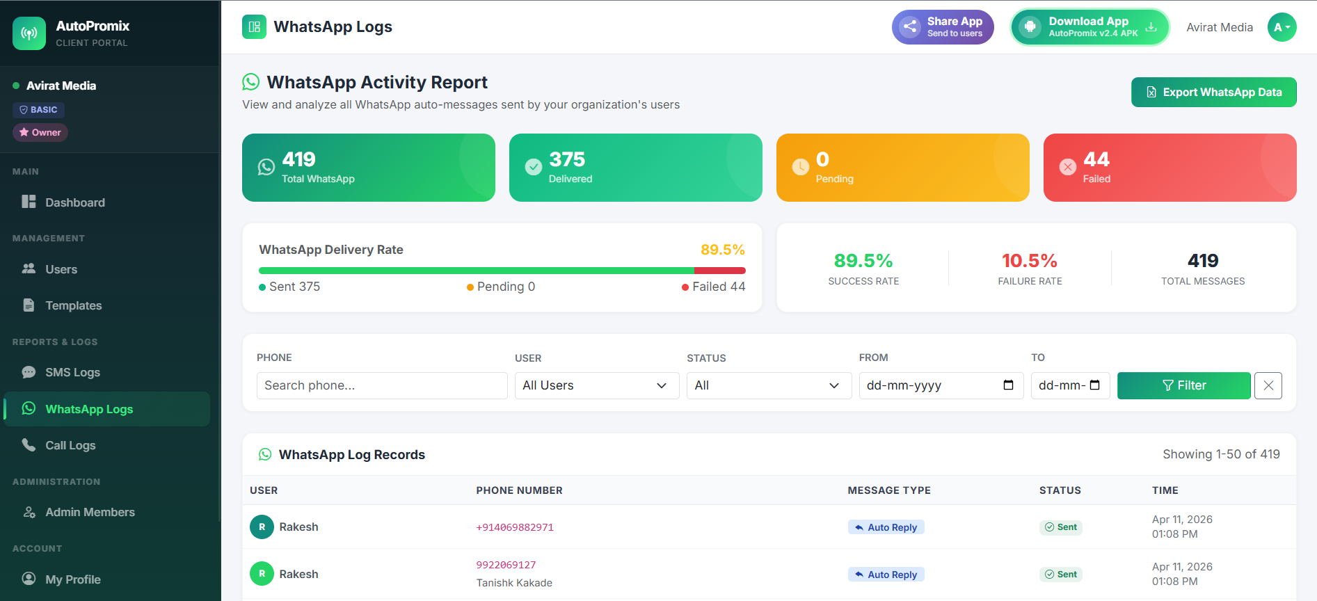 AutoPromix WhatsApp logs